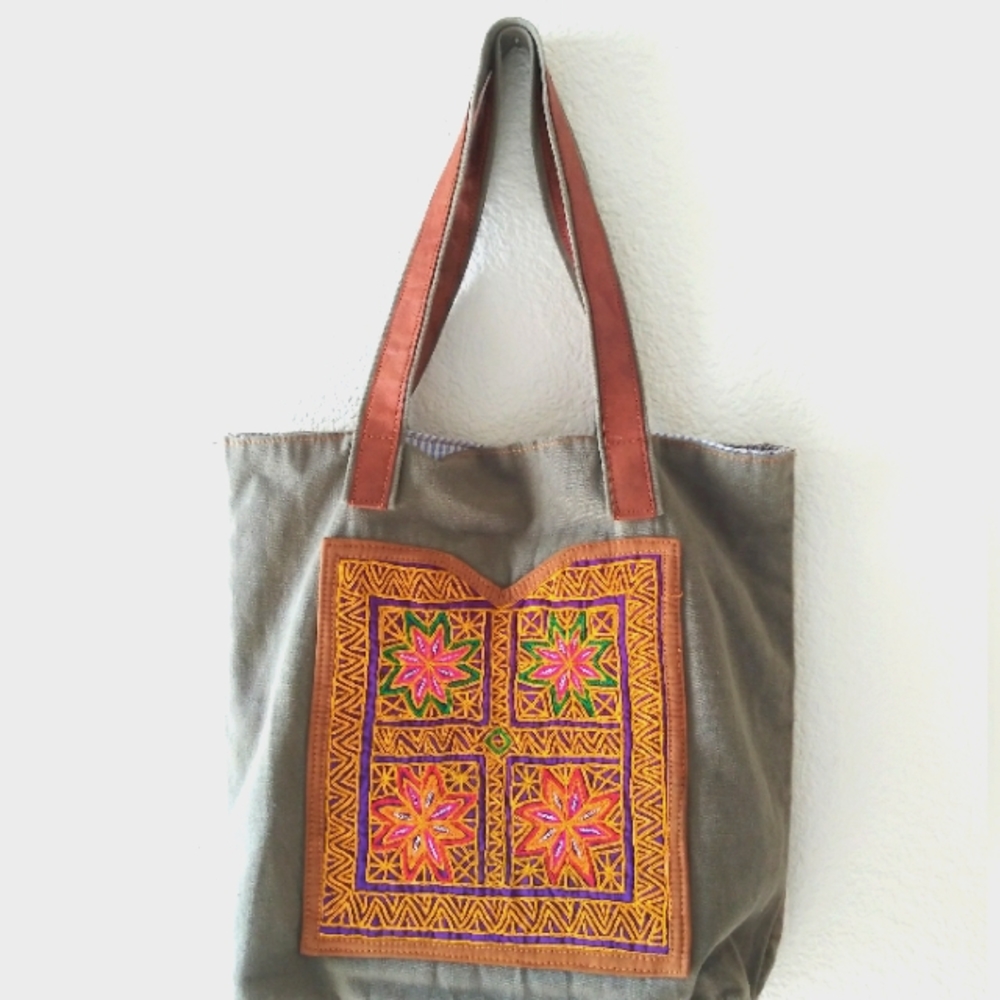 Handcrafted and hand embroidered canvas bohemia Tote bag